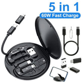 5-in-1 Multifunctional Data Cable Kit – 60W Fast Charging Universal Charger Set