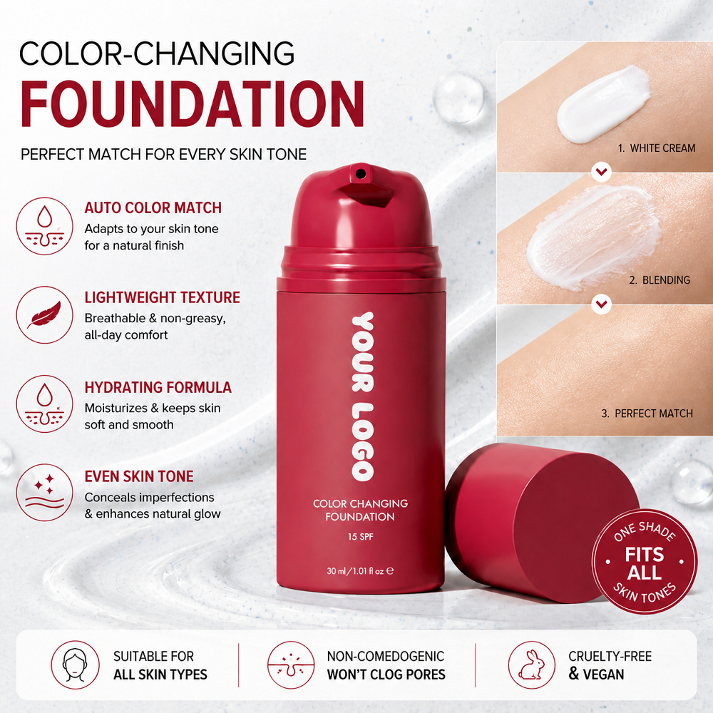Color Changing Liquid Foundation SPF50 Waterproof Oil Control Makeup for All Skin Types