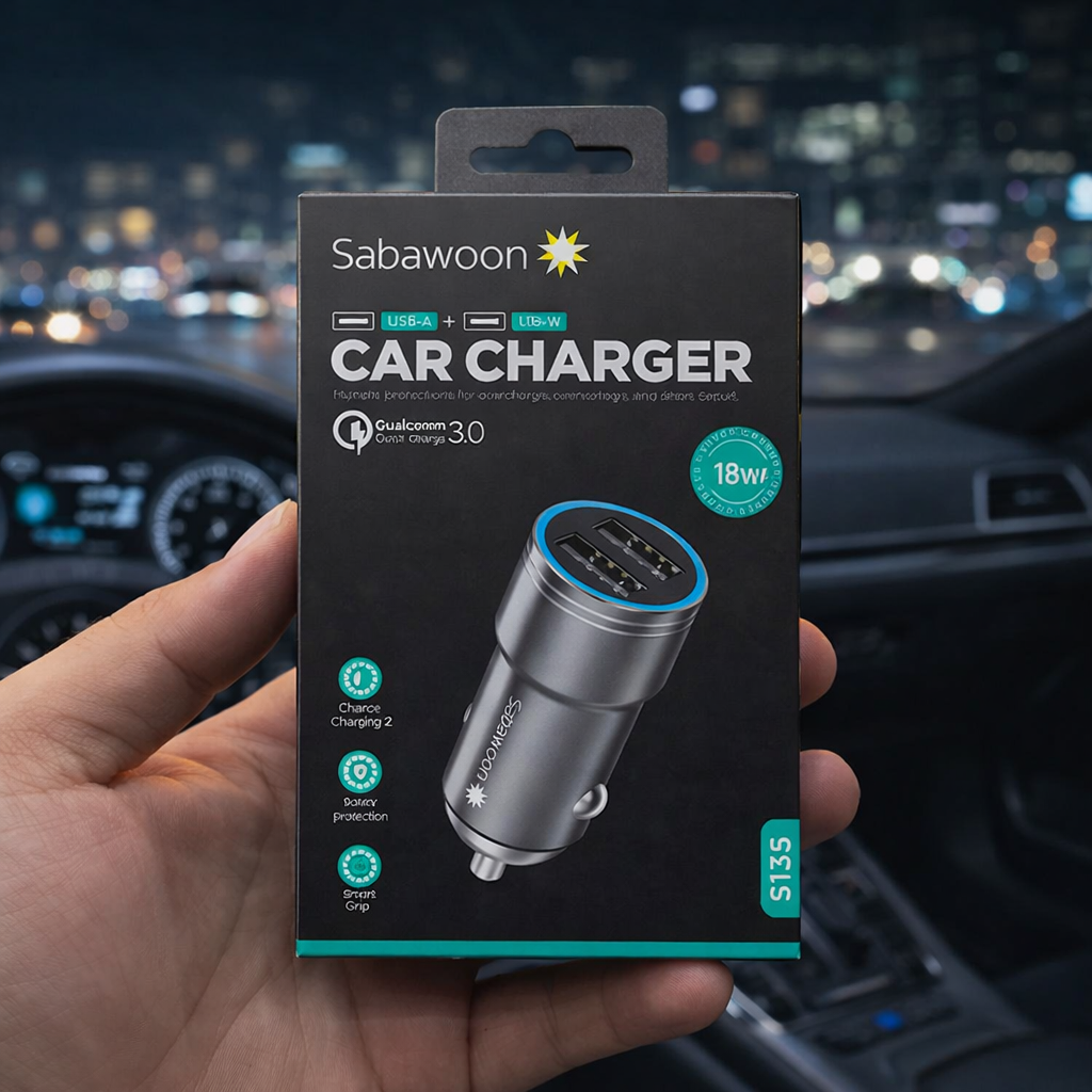 18W Fast Charging Dual USB Car Charger – Compact Car Adapter