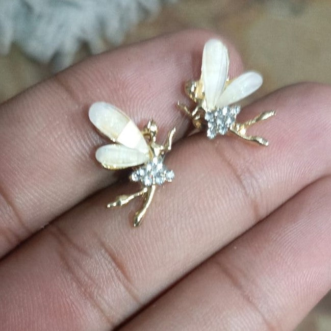 Korean Style Fairy Stud Earrings – Minimalist Crystal Dragonfly Earrings