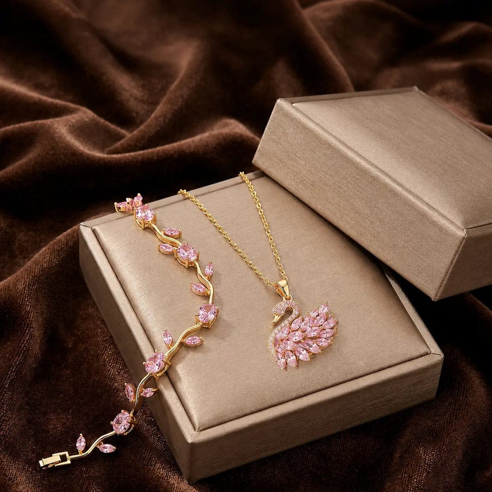 Viral Tulip Bracelet & Swan Necklace Set