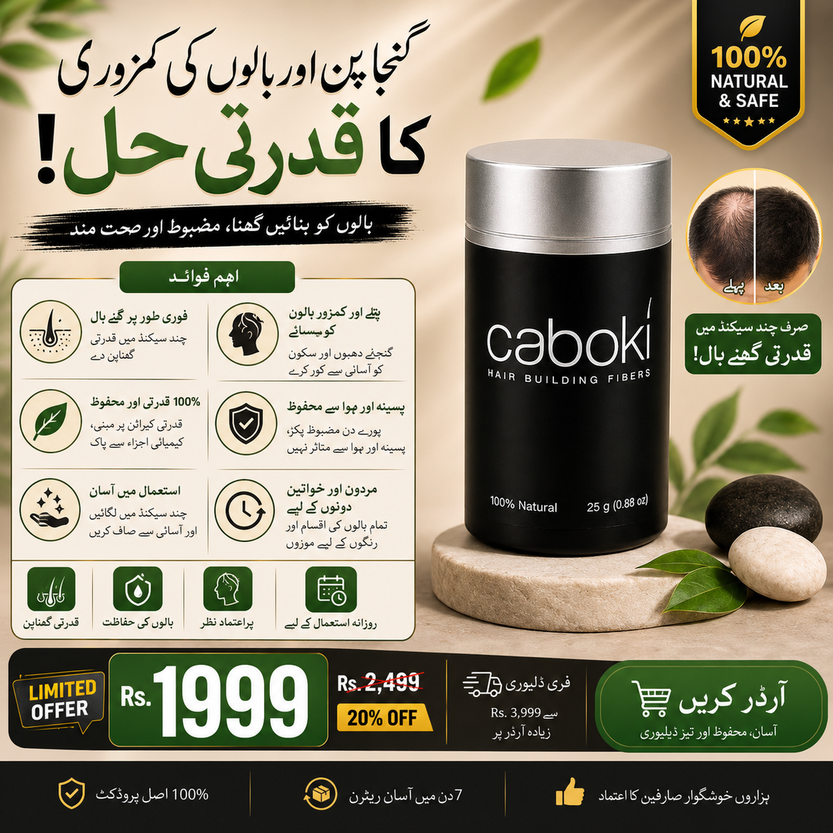 Caboki Hair Building Fibers – Natural Hair Thickening Powder 25g