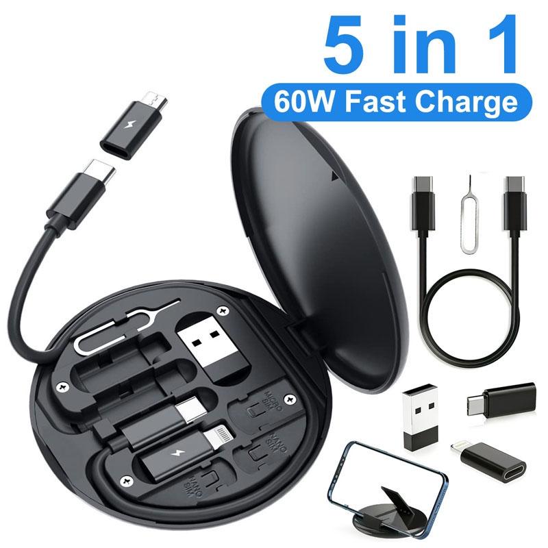 5-in-1 Multifunctional Data Cable Kit – 60W Fast Charging Universal Charger Set