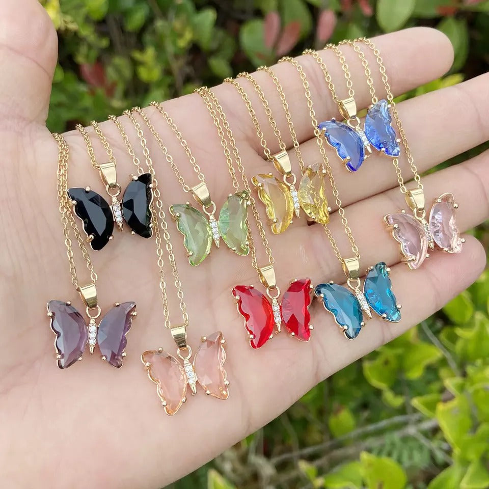Crystal Butterfly Pendant Necklace for Women – Gold Chain Fashion Jewellery Gift